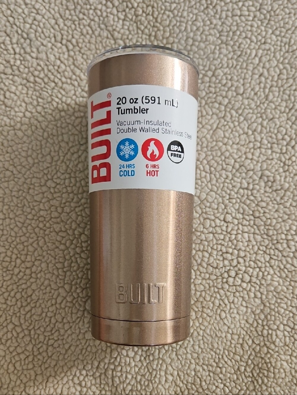 BUILT 20 oz Rose Gold Insulated Tumbler - Double-Walled Vacuum Seal